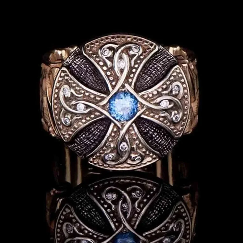 💥 Unisex Black Enamel Signet Ring Rose Gold Blue Fashion Ring, GPMB1486-7